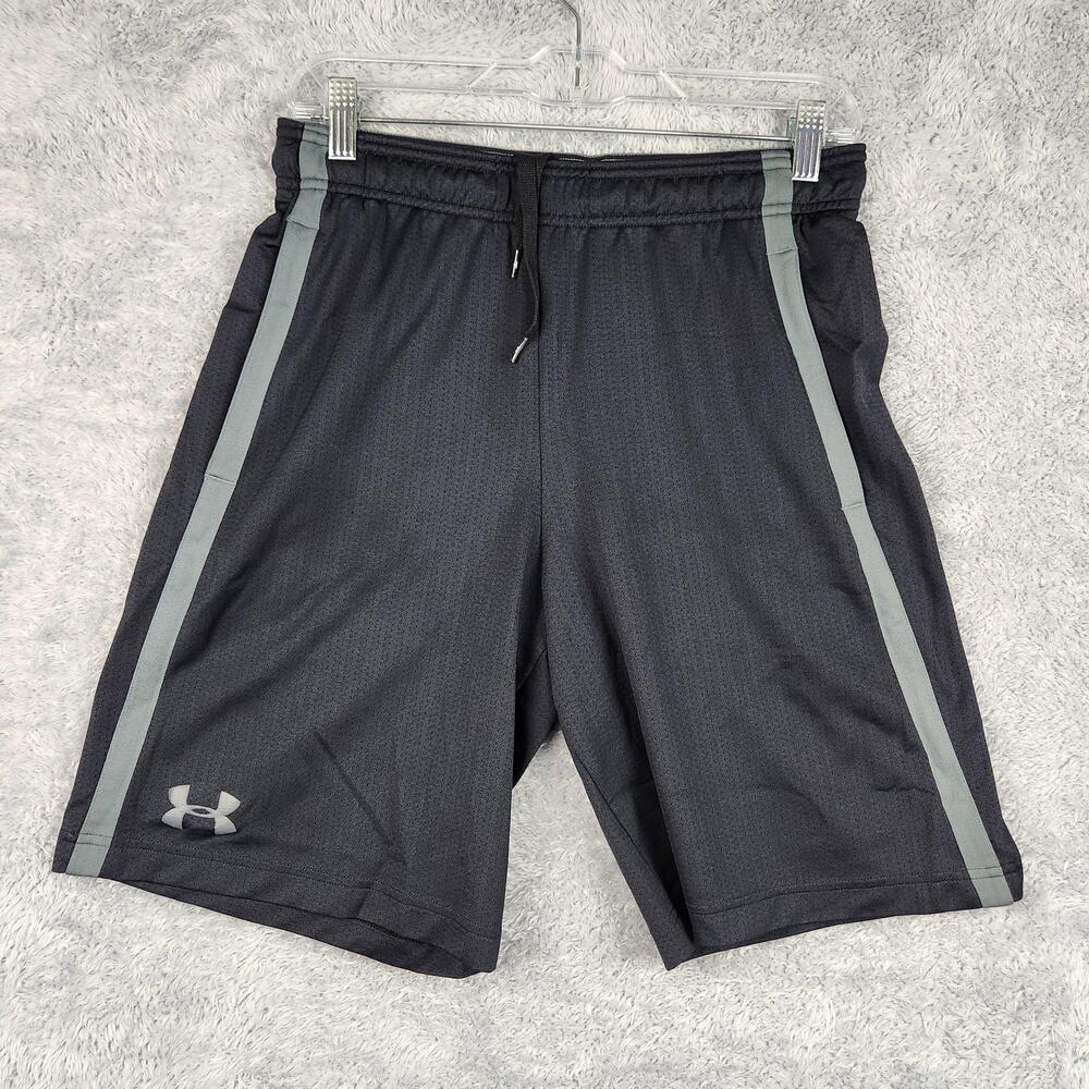 Under Armour Shorts Mens Medium Black HeatGear Mesh Stripe Athletic Gym Running